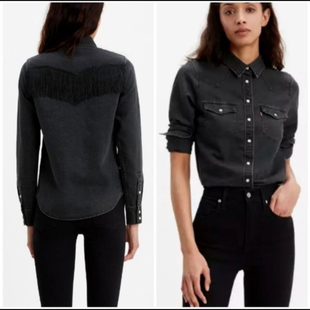 Levi’s Classic Fit Black Fringe Button Down Small